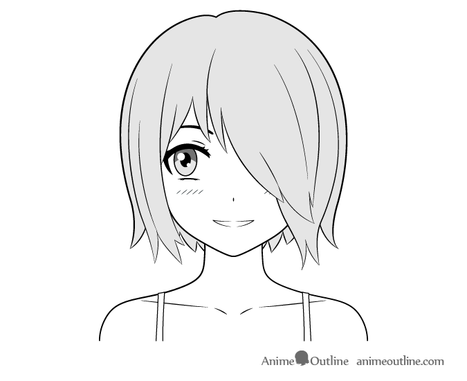 Anime shy girl daydreaming face drawing
