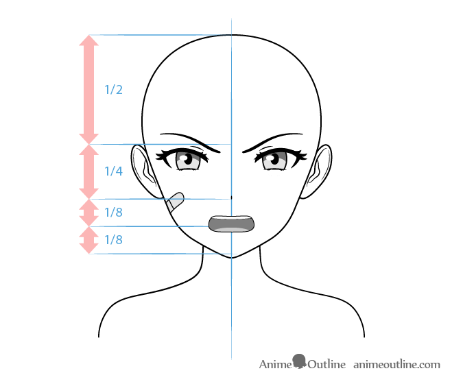 Anime tough female character angry face drawing