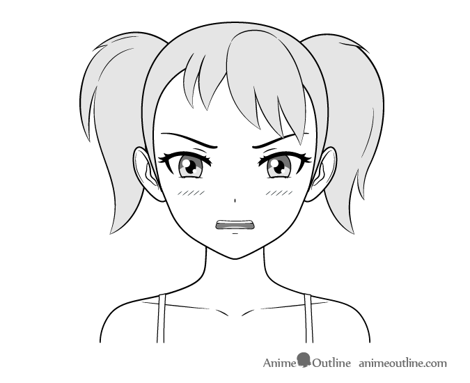 Anime tsundere girl embarrassed face drawing
