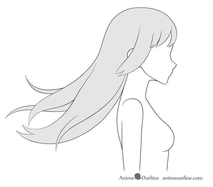 Anime hair blowing backwards drawing