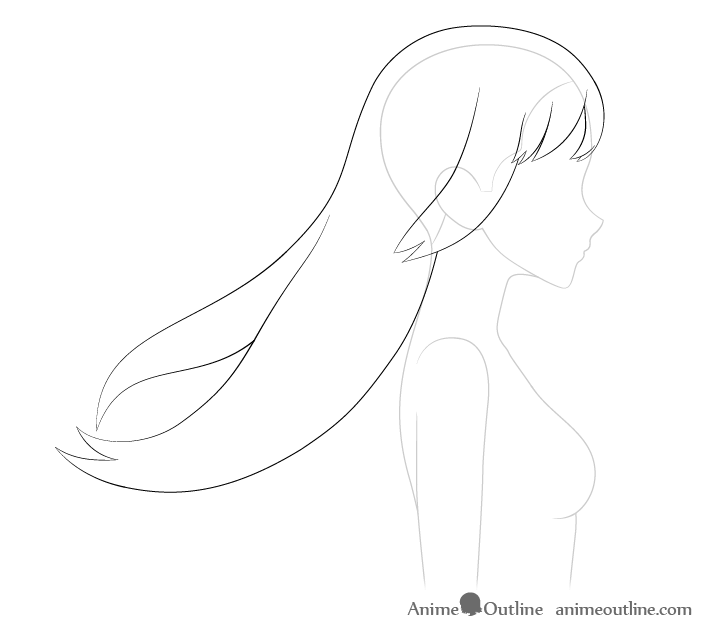 Anime hair blowing backwards line drawing