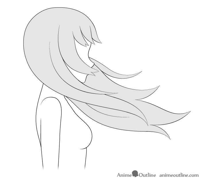 Anime hair blowing line drawing