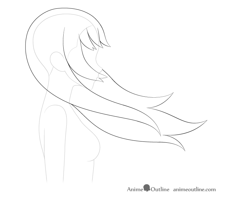 Anime hair blowing forward line drawing