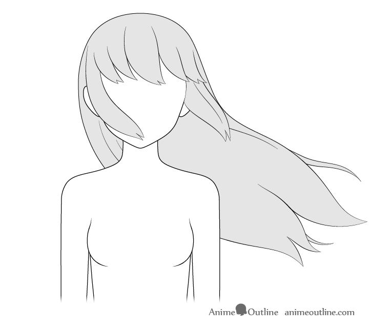 Anime hair blowing to the side drawing