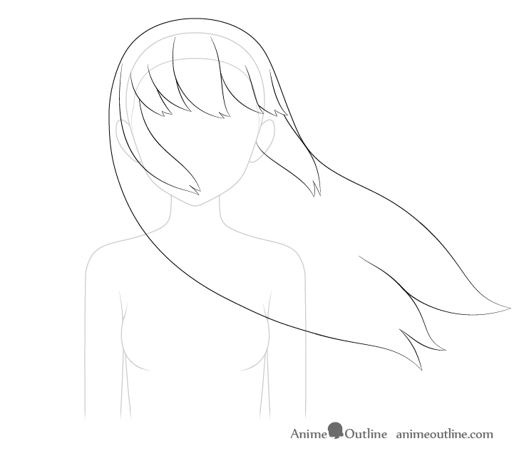 Anime hair blowing to the side line drawing