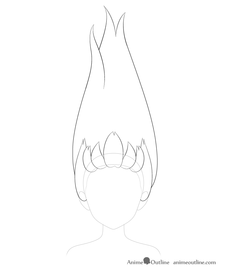 Anime hair blowing upwards line drawing