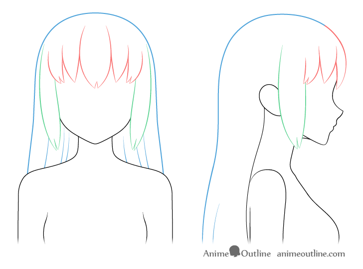 Anime hair breakdown drawing