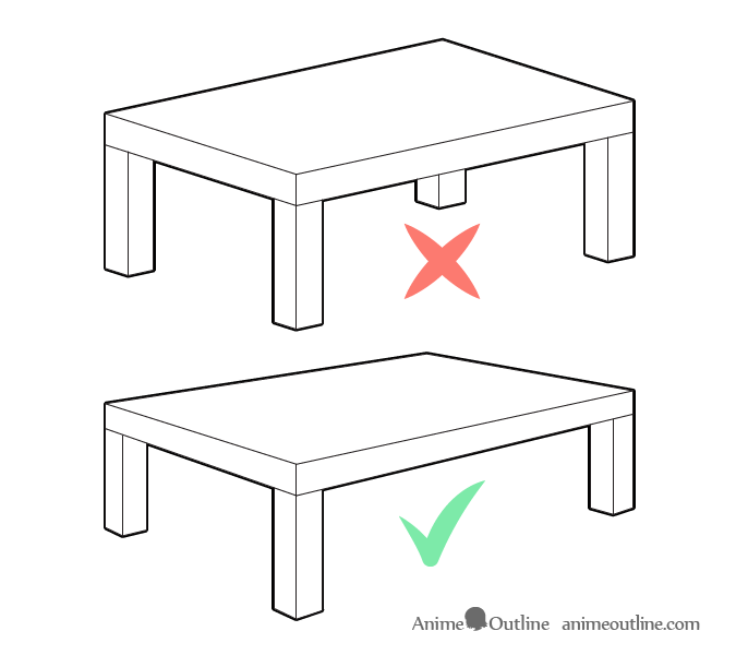 Japanese table drawing with and without perspective