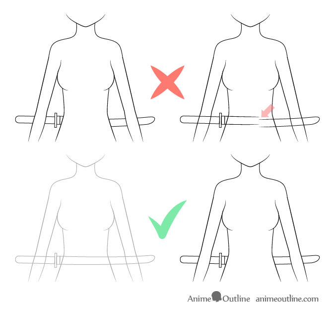 Anime sword on waist see through drawing