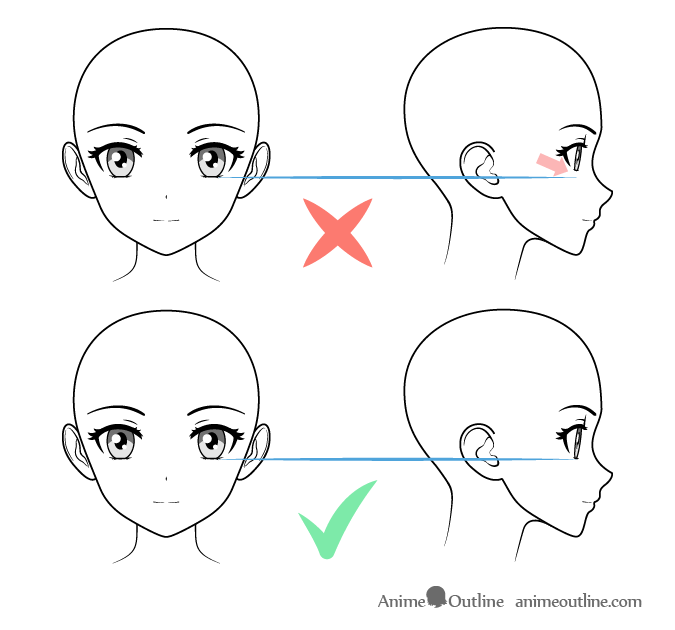 Sizing anime facial features in different views