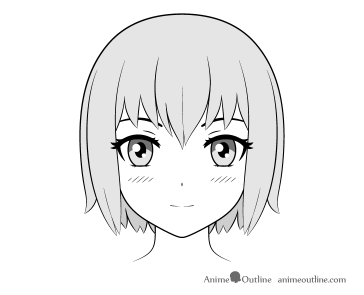 Anime girl face front view drawing