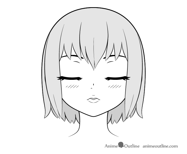 Anime kissing face head lifted front view drawing