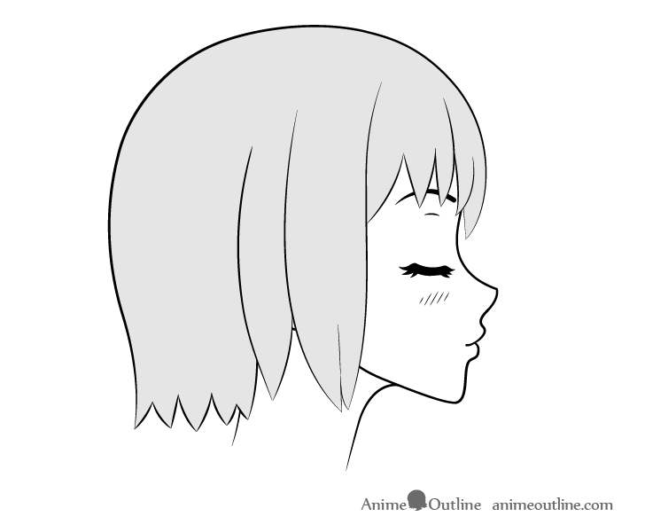 Anime kissing face head lifted side view drawing