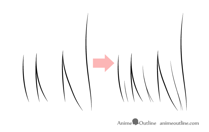Realistic anime hair clumps drawing