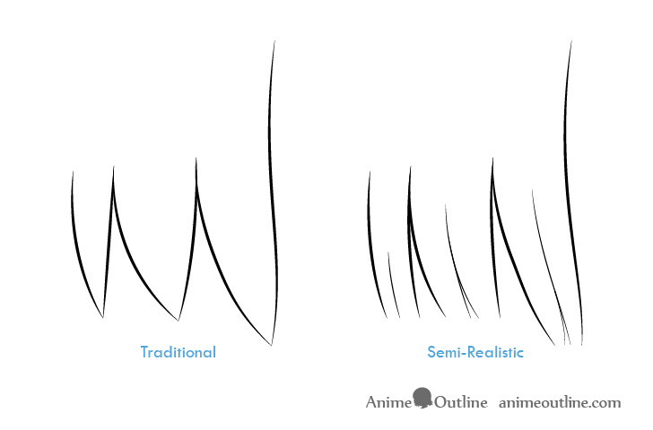 Traditional vs realistic anime hair clumps