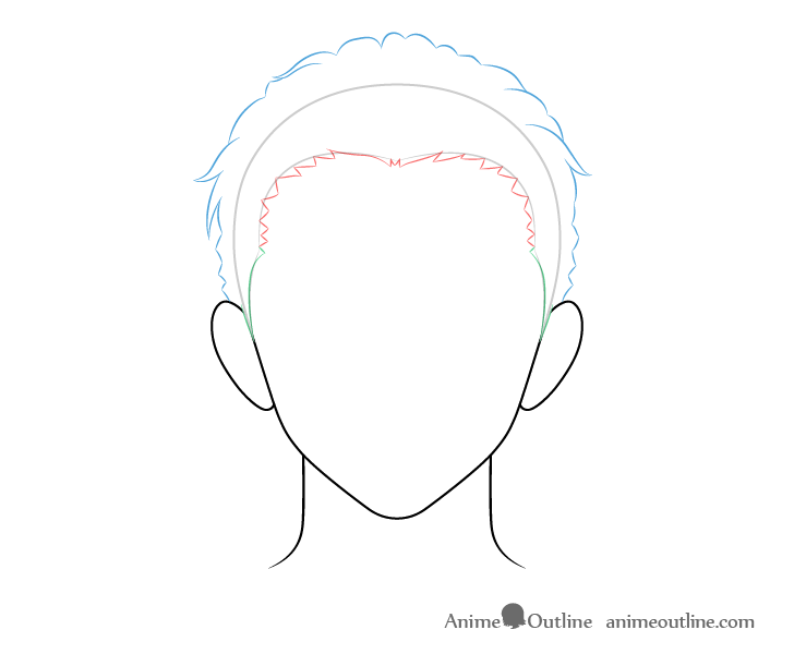 Anime combed back male hair back and top drawing