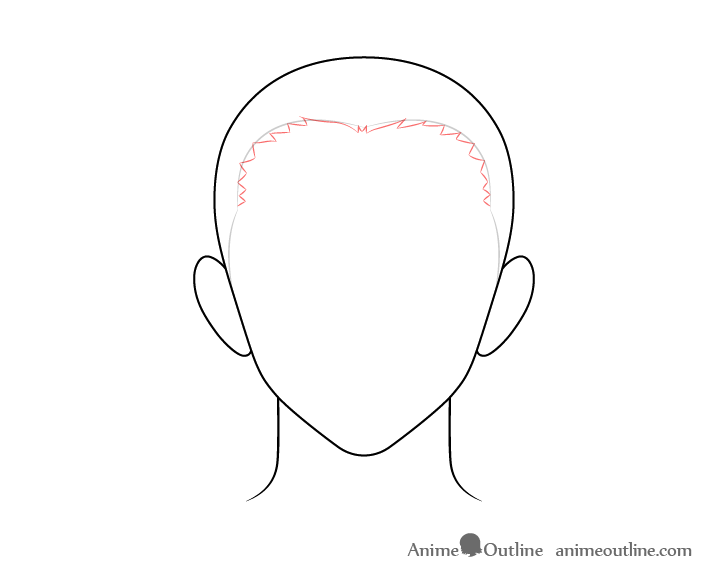 Anime combed back male hair front drawing