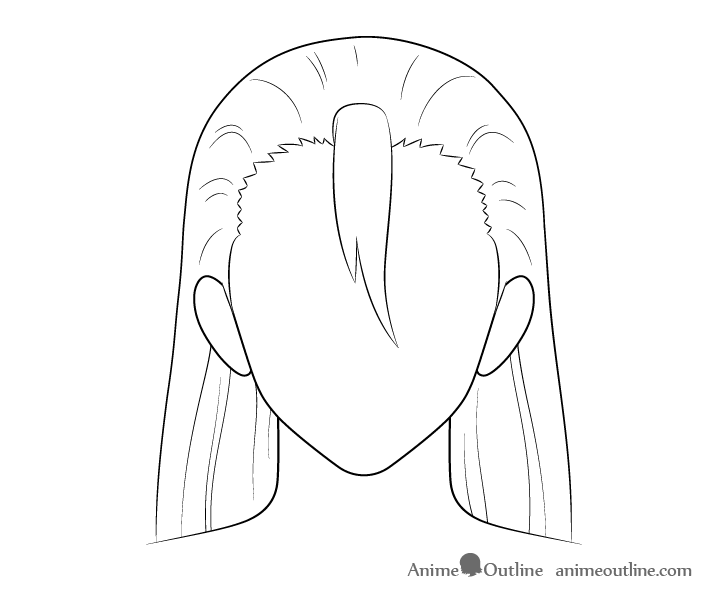 Anime long male hair line drawing