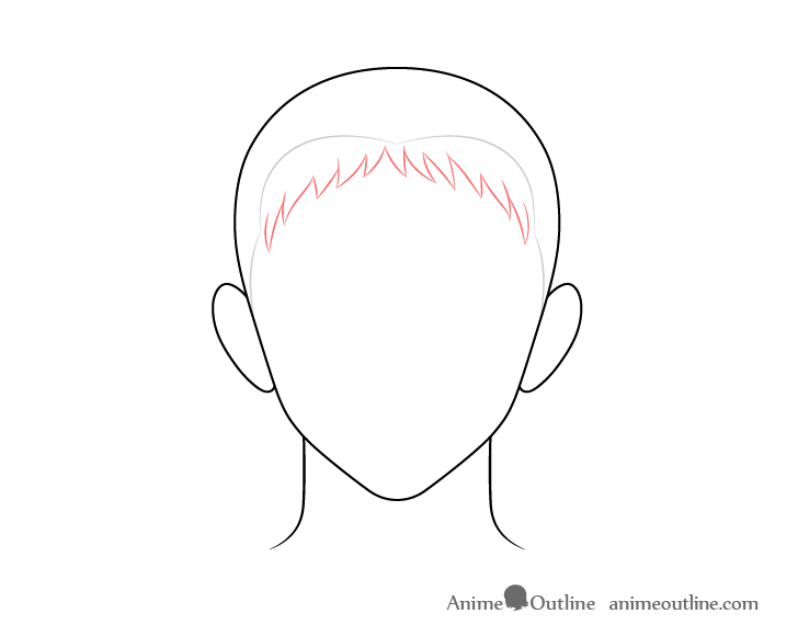 Anime spiky male hair front drawing