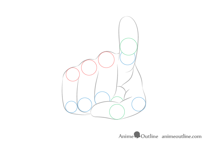 Dibujo de articulaciones de la mano señalando con el dedo
