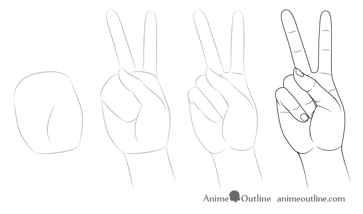 Hand peace sign drawing step by step