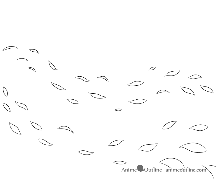 Anime foreground wind leaves drawing