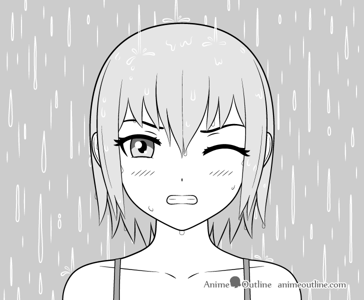 Anime girl in rain drawing