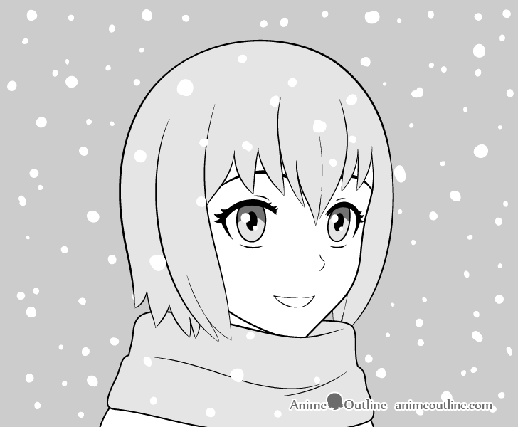Anime girl in snow drawing