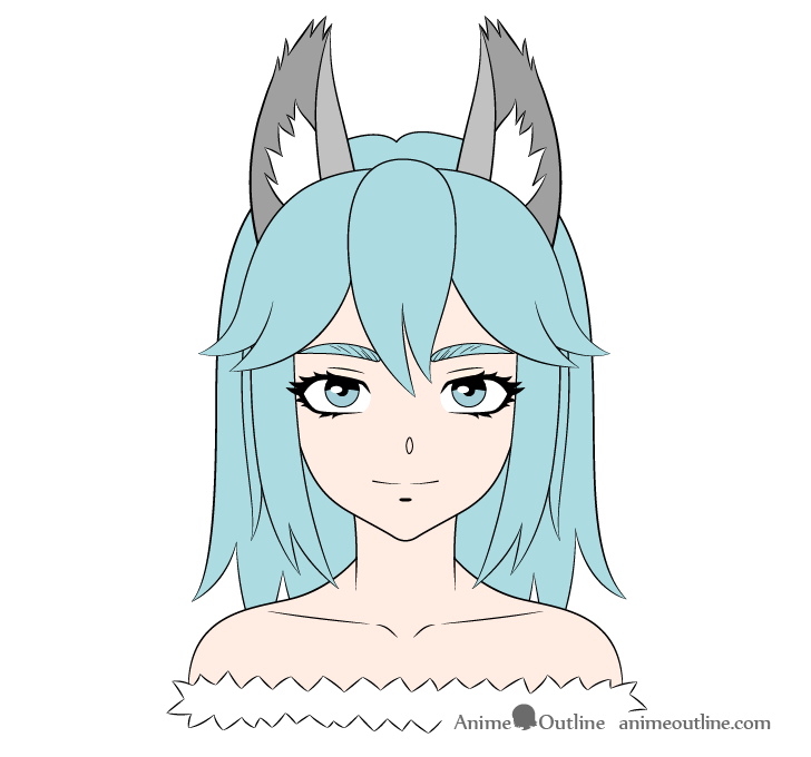 Anime wolf girl color drawing
