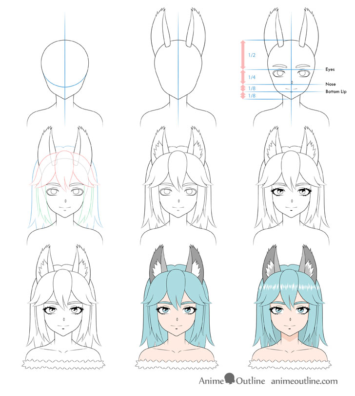 Anime wolf girl drawing step by step