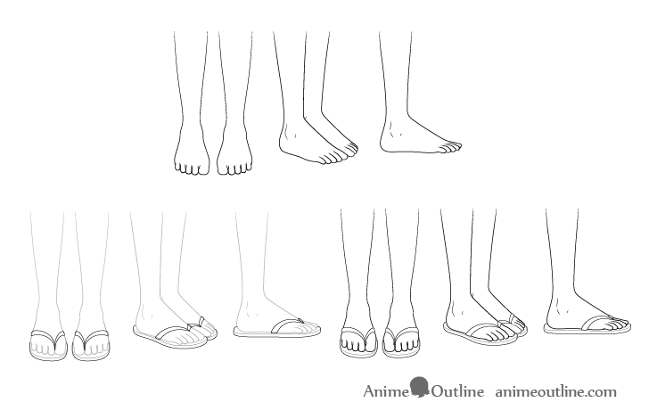 Anime sandals drawing step by step