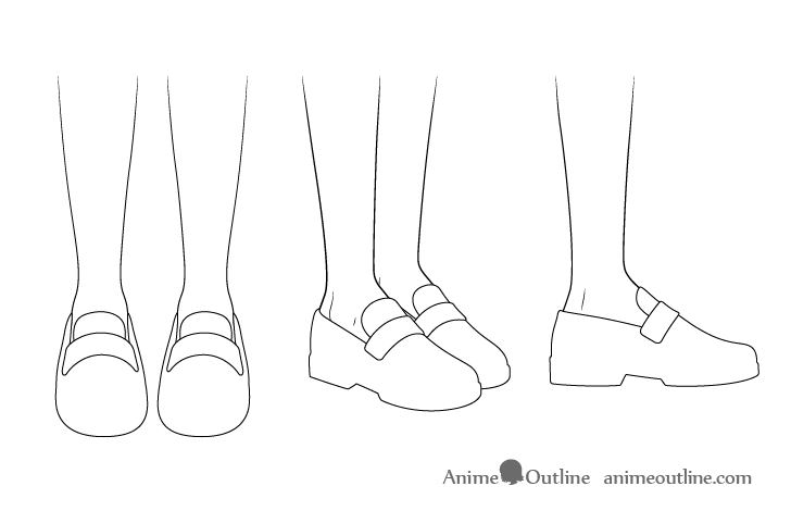 Anime school shoes outline drawing