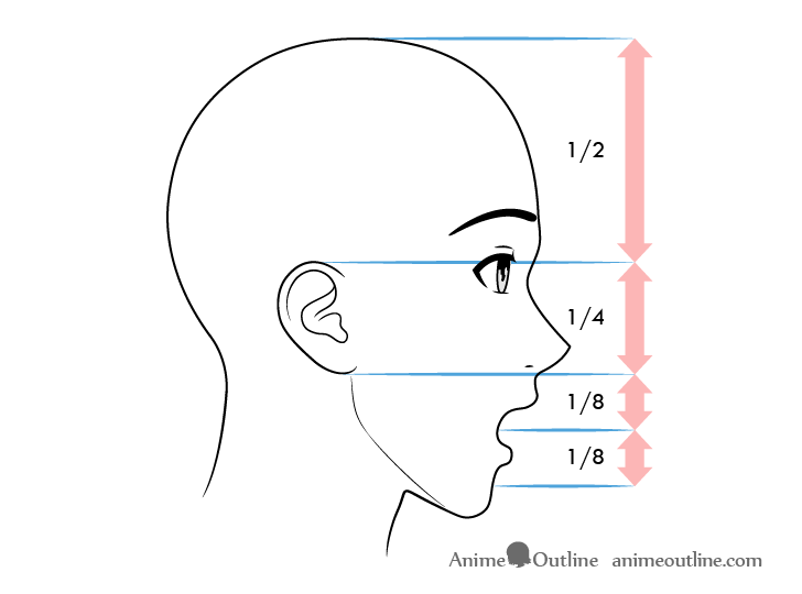 Anime male face proportions side view surprised expression