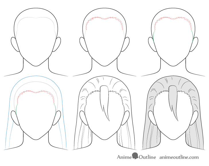 Anime long male hair drawing step by step