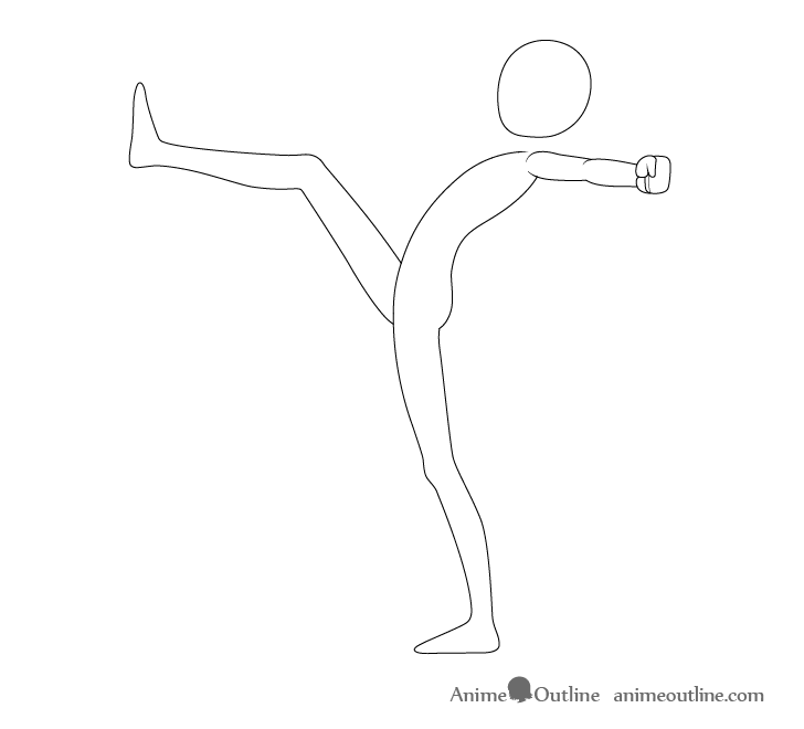 Anime kicking pose arms drawing
