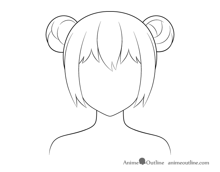 Anime hair buns line drawing