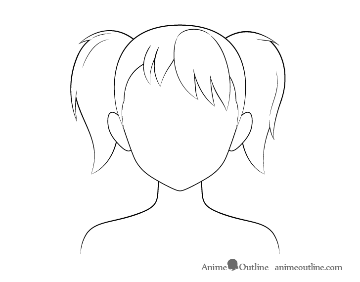 Anime pigtails hair line drawing