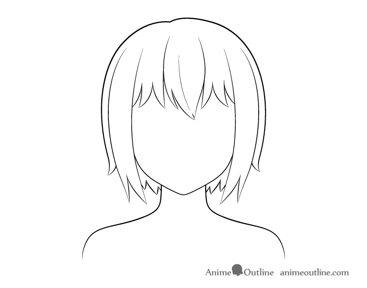 Anime short hair line drawing