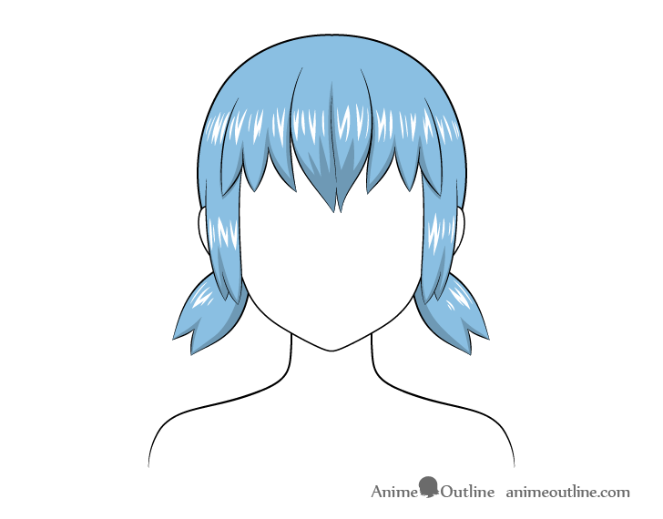 Anime short pigtails hair highlights drawing