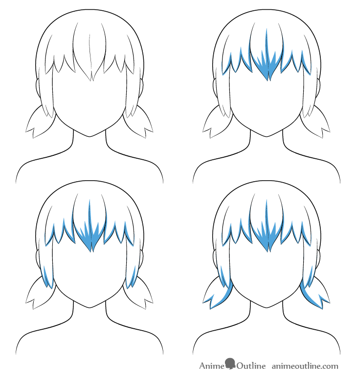Anime short pigtails hair shading steps