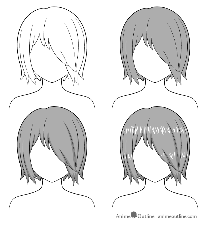 Shading anime hair over one eye step by step