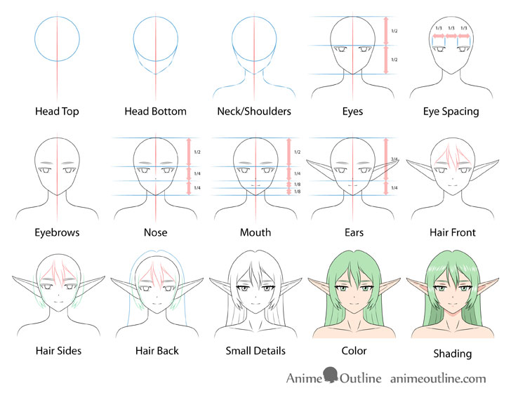 Anime elf girl drawing step by step. 