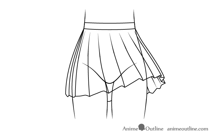 Anime school skirt blowing in wind line drawing