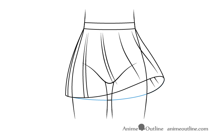 Anime skirt blowing in wind folds drawing