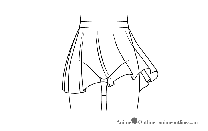 Anime skirt with folds blowing in wind line drawing