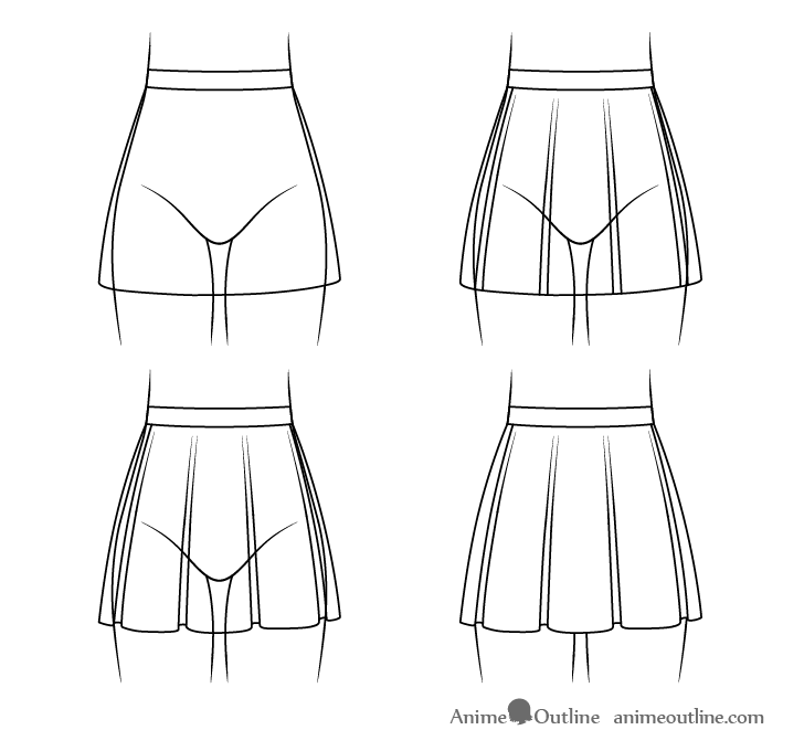 Anime skirt with folds drawing step by step