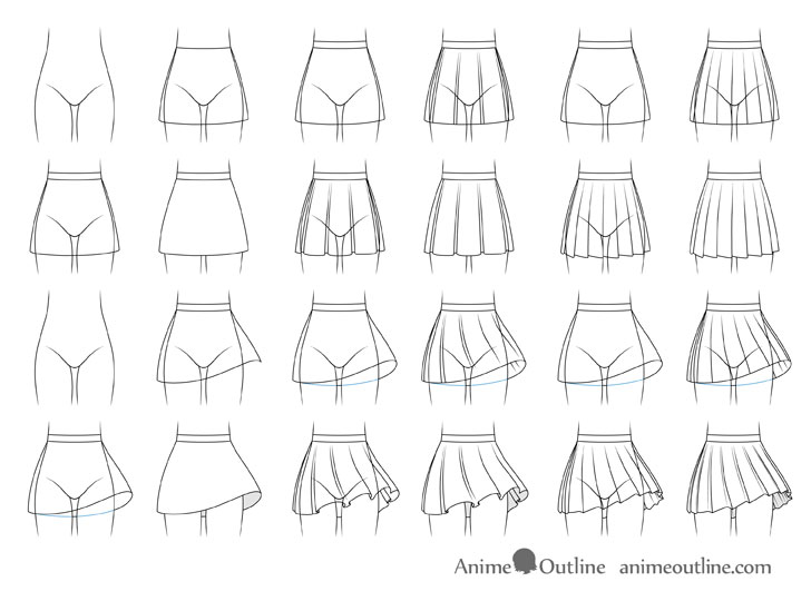Anime skirts drawing step by step