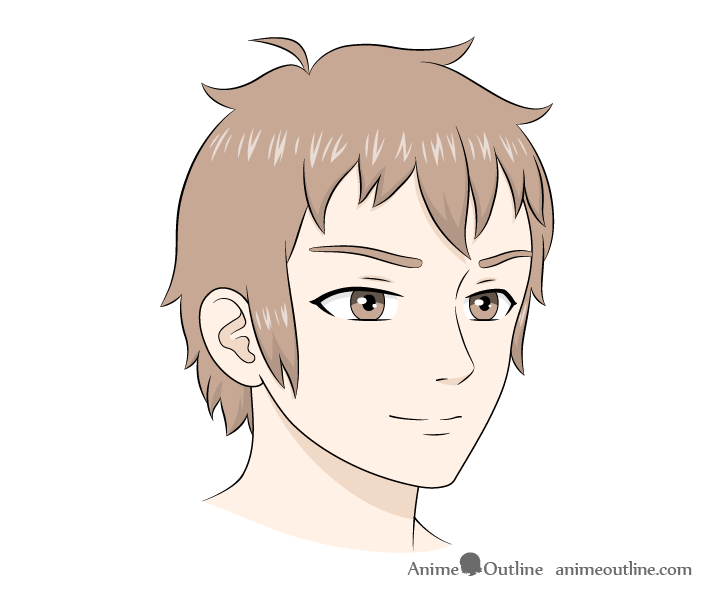 Anime male face 3/4 view drawing