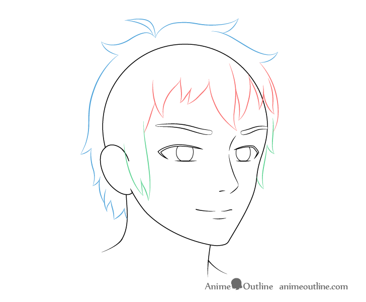 Anime male face 3/4 view hair drawing