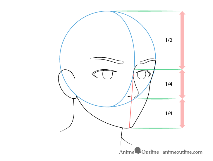 Anime male face 3/4 view nose drawing